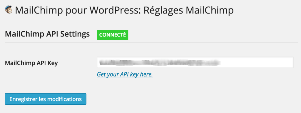 Extension MailChimp - Clé API