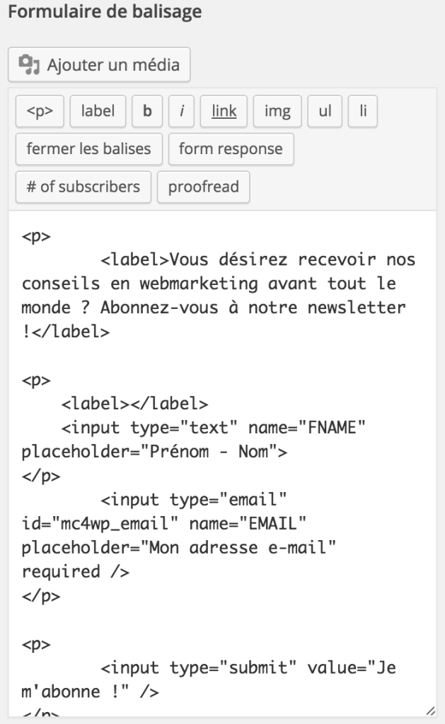 WordPress - Formulaire MailChimp